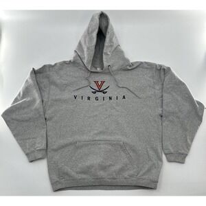 Vtg Men Sz L USA 90s Cotton Exchange Virginia Cavaliers Gray Hoodie Sweatshirt